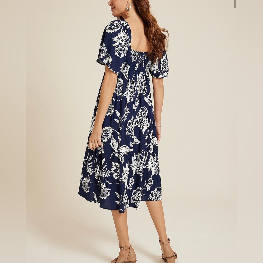 Floral Pleated Bodice Midi Dress NWT